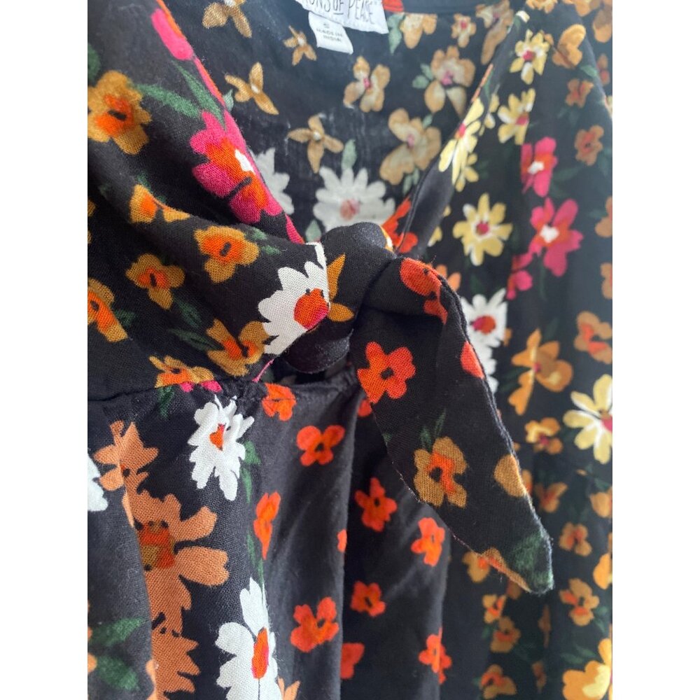 Patrons Of Peace Women’s Black Floral Puff Sleeve Rayon Crop Top Size S - Picture 4 of 7